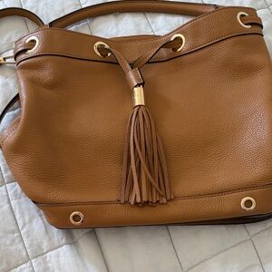 Milly Tan Leather Shoulder Bag with Gold Accents